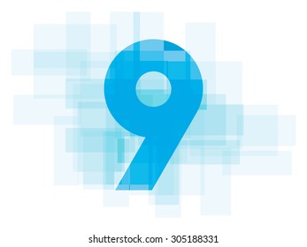 Double exposure number 9 on white background.Vector illustration. Blue color double exposure number. nine 9