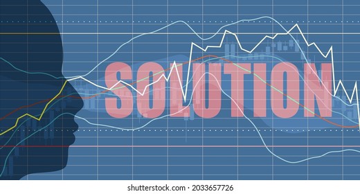 Double exposure portrait of young man and financial market chart. Solution word