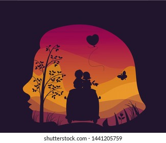 double exposure silhouette boy and girl in love
