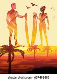 Double exposure, Surf silhouettes