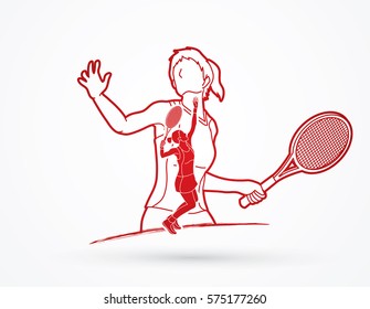 Double exposure, Tennis player sports woman outline graphic vector.