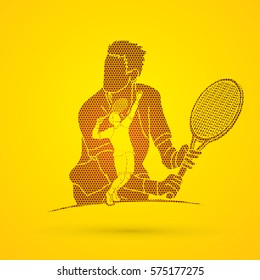 Double exposure, Tennis player sports man designed using geometric pattern graphic vector.