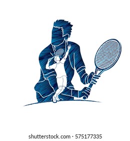 Double exposure, Tennis player sports man designed using blue grunge brush graphic vector.