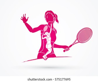Double exposure, Tennis player sports woman graphic vector.