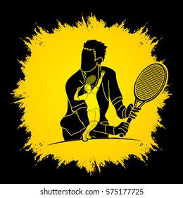 Double exposure, Tennis player sports man designed on grunge frame background graphic vector.