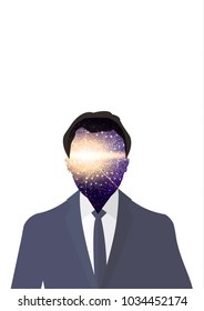 Double exposure vector poster. Business people silhouette. Universe and stars concept.  Quote for Inspiration. stock vector