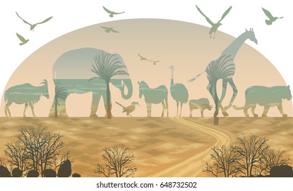 Double exposure, Wild animals for your design