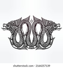 Double face dragon tattoo design complex art  