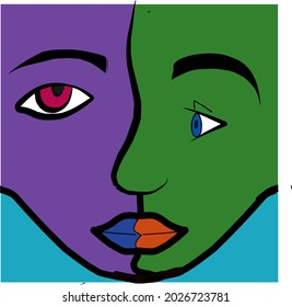 Double face illustration, design element for T-shirt, logo, wall decoration