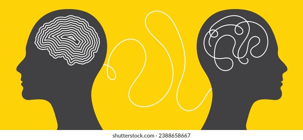 Double face for Split personality with clean mind connect to mix mind Psychology. Dual personality concept. Head silhouette. Mental health