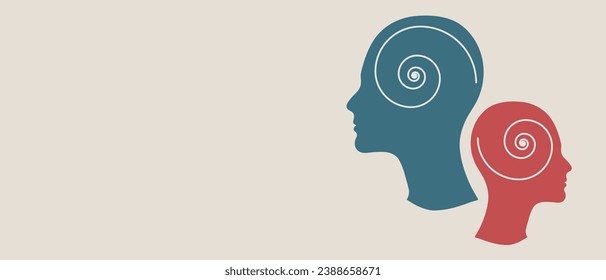 Doble cara para la personalidad de Split para el trastorno de estado de ánimo de Concepto. Psicología. Doble concepto de personalidad. 2 Silhouette de cabeza. Salud mental