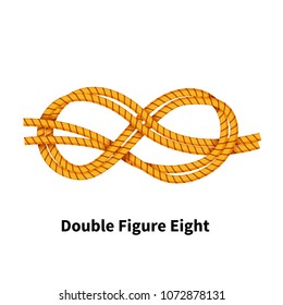 Double Figure Eight sea knot. Bright colorful how-to guide isolated on white