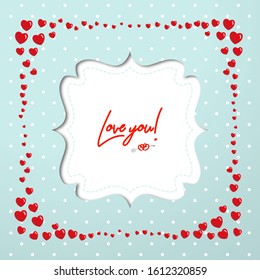 Double figured frame with a red balloons for Valentine's Day greetings or wedding invitations. Realistic template for design