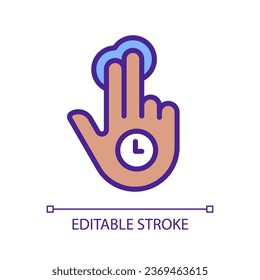 Double finger holding gesture pixel perfect RGB color icon. Two fingers long tap. Device navigation. Touchscreen. Silhouette symbol on white space. Solid pictogram. Vector isolated illustration