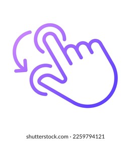 Icono de vector lineal de gradiente de rotación de dos dedos. Sujete y gira con dos dedos. Gesto de control de pantalla táctil. Símbolo de color de línea delgada. Pictograma de estilo moderno. Dibujo de contorno aislado del vector