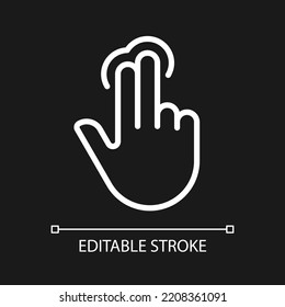 Double Finger Touch Pixel Perfect White Linear Icon For Dark Theme. Multi Touch Technology. Smartphone. Thin Line Illustration. Isolated Symbol For Night Mode. Editable Stroke. Arial Font Used