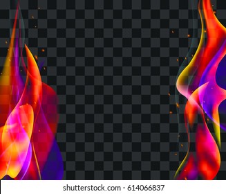 double fire torch vector colored sparks burn horizontal on transparent