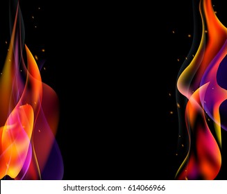 double fire torch vector colored sparks burn horizontal on black