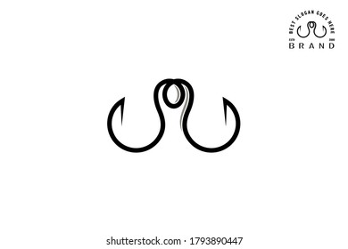 Double fishhook with human on negative space design concept, vintage style, simple minimalist and unique logo design.