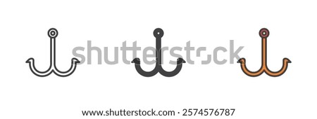 Double Fishing Hook different style icon set. Line, glyph and filled outline colorful version, outline and filled vector sign. Symbol, logo illustration. Vector graphics