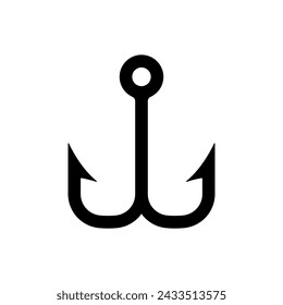 Double fishing hook icon. Black silhouette. Front side view. Vector simple flat graphic illustration. Isolated object on a white background. Isolate.