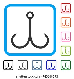 Double Fishing Hook icon. Flat gray iconic symbol in a blue rounded frame. Black, gray, green, blue, red, orange color additional versions of Double Fishing Hook vector.
