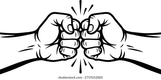 Double Fist Bump Handgesten Linie Kunstdarstellung einzeln auf Weiß