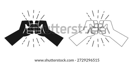 Double Fist Bump Hand Gesture. fist bumps in various styles. Fist Bump Hand icon black and white. Vector illustration.