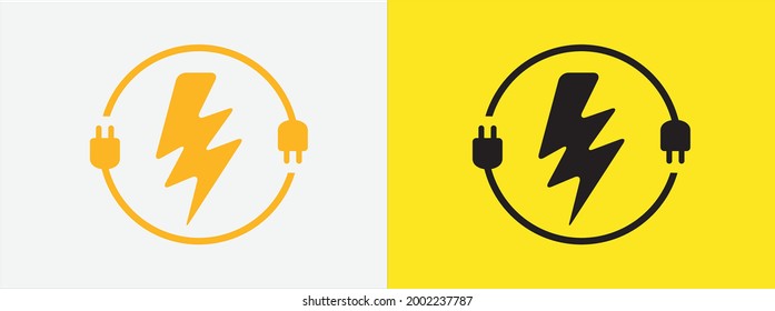 Double Flash Electric Spark Lightning Thunderbolt Symbol Inside Electrical Power Chord Cable Vector Icon Logo Design Template