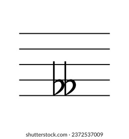 Double flat key signature on staff flat vector isolated on white background. Black musical notation symbol. Music concept.