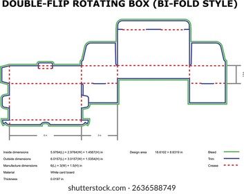 Double flip rotating box bi fold style packaging template die cut design