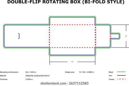 Double flip rotating box bi fold style packaging template diagram