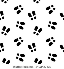 Double footprints shoes black vector seamless pattern. Step, footstep, track background, wallpaper, print, textile, fabric, wrapping paper, packaging design