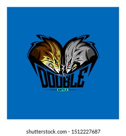 double fox head mascot logo
