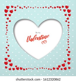 Double frame with a big heart and red balloons for Valentine's Day greetings or wedding invitations. Realistic template for design