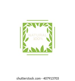 Double Frame With Leaves Inside Organic Product Logo Cool Flat Vector Design Template On White Backgeound