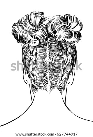 Double French Braid Buns Hairstyle Stock Vector (Royalty 