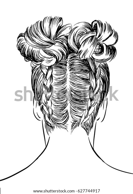 Double French Braid Buns Hairstyle Stock Vektorgrafik