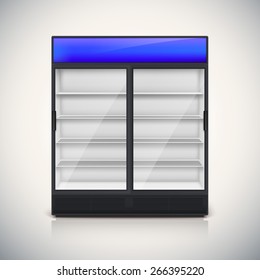 Double fridge with glass door, mock-up on a white background.