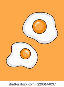 Double fried eggs on yellow background. Vector design. Fried egg flat design. Fast food. Fried egg close up.