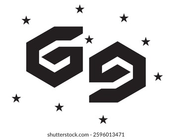 Double G Monogram Logo, Creative Branding for Gaming and Esports, Black and White Design with Stars