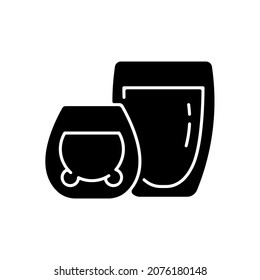 Double glass cups black glyph icon. Special container for hot liquids. Mug made of tempered glass to protect people hands. Silhouette symbol on white space. Vector isolated illustration