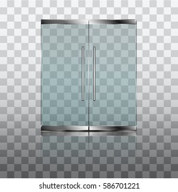 Double Glass Doors To The Shopping Center Or Office. Vector Graphics With Transparency Effect