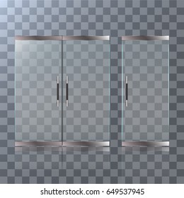 Double glass doors to the shopping center or office. Vector graphics with transparency effect
