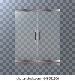 Double Glass Doors To The Shopping Center Or Office. Vector Graphics With Transparency Effect