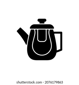 Double glass teapot black glyph icon. Container made of tempered glass for hot tea preparing. Special kitchenware accessories. Silhouette symbol on white space. Vector isolated illustration