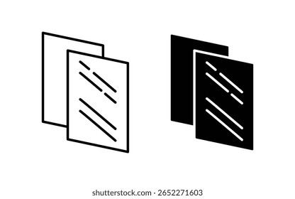 Linha de vidro duplo e conjunto de ícone plano. Ícone de vetor de dois painéis de vidro. Conjunto de camadas de vidro tipos janelas de vidro duplo. ilustração vetorial.