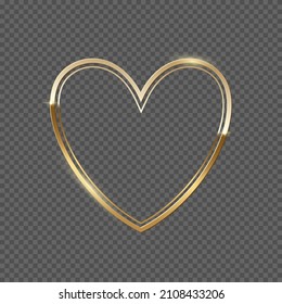 Double golden frame with heart shape vector illustration. Realistic 3d elegant golden award lines with glitter isolated on transparent background