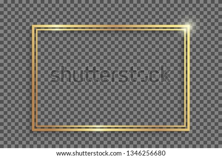 Double golden frame with shadows and highlights isolated on a transparent background. Eps 10
