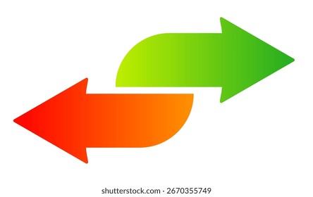 Forma de seta de gradiente duplo. Ícone de setas opostas. Símbolo de mudança de direção. Ilustração vetorial isolada em branco.